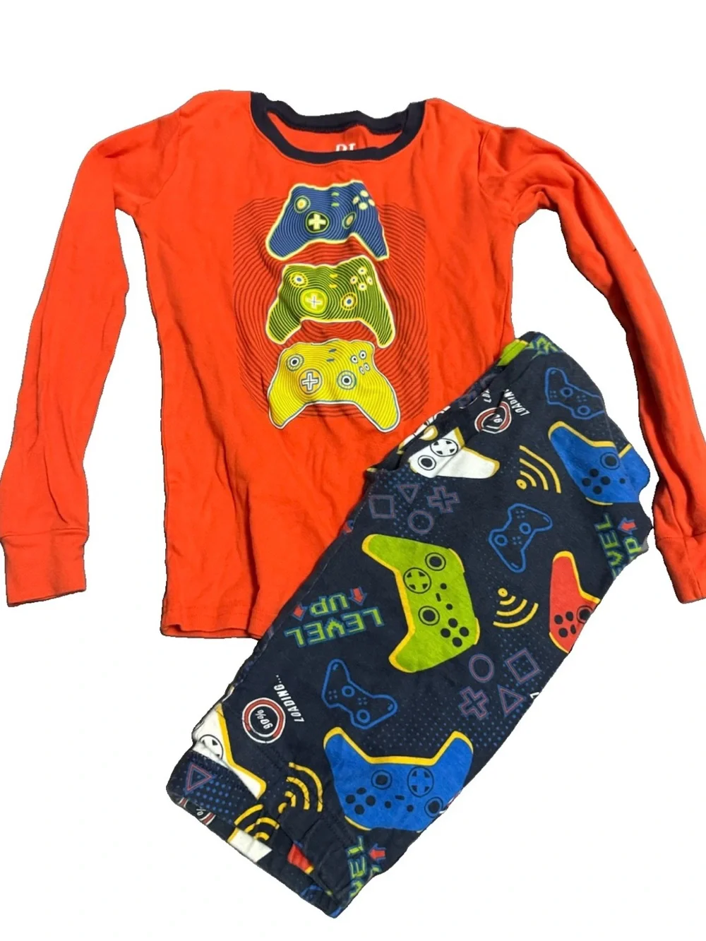 Orange Long-Sleeve Game Controller Pajama Set